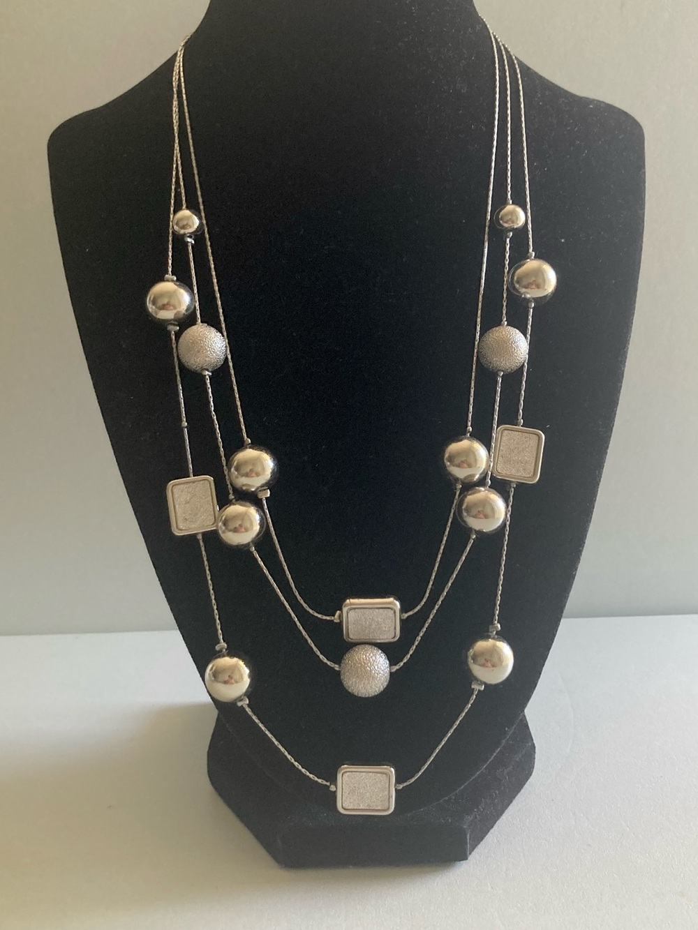 Charming Charlie Silver tone Multi-Strand Bead & Square Preloved Necklace